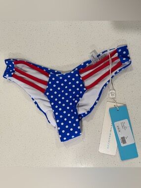 Beach Bunny Blue & White Polka Dot Bikini
Bottom With Red - NWTs